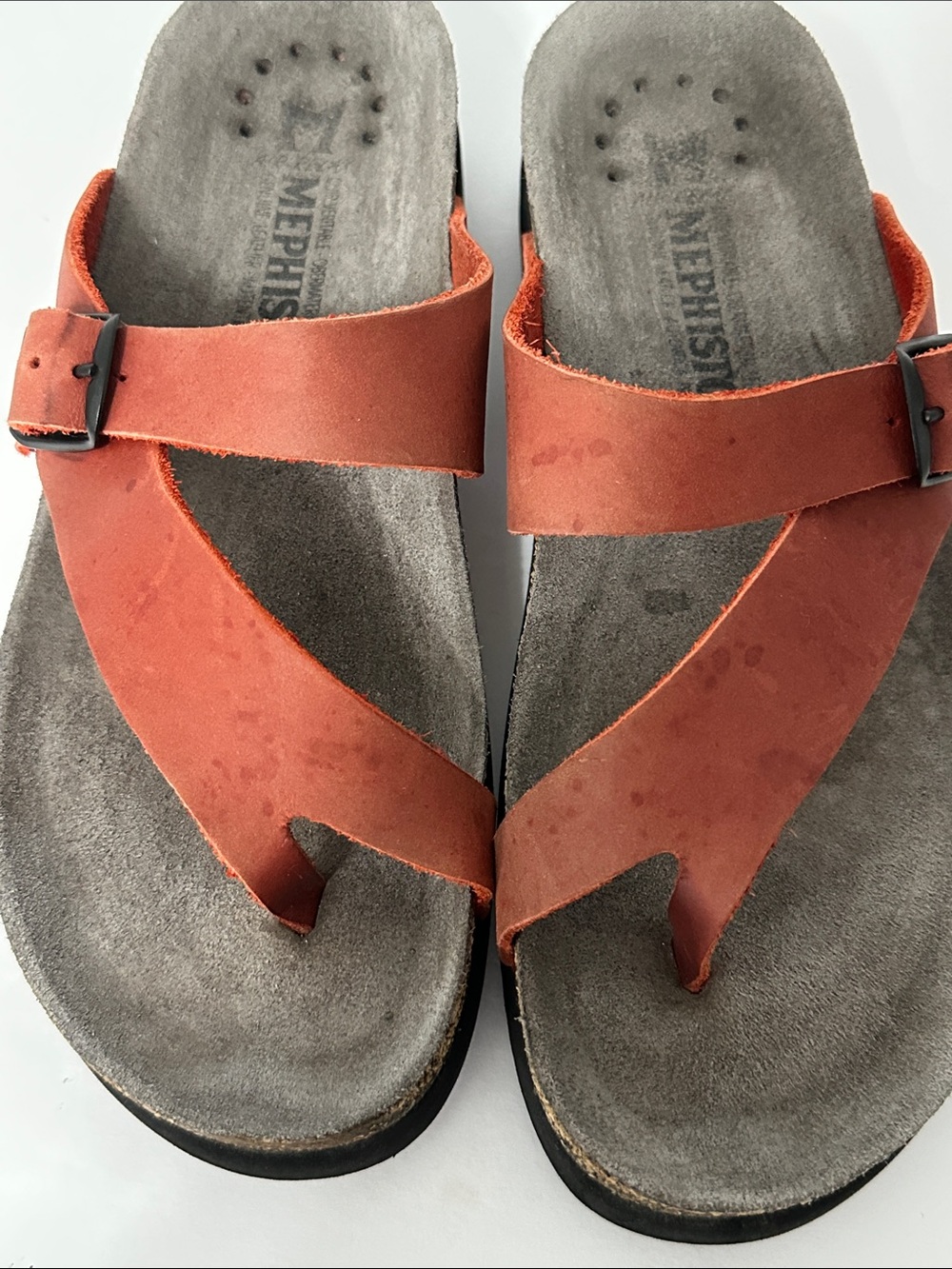 Mephisto Sandals Size 7/38 Helen Orange Nubuck Toe Loop Thong Comfort Air Relax - Picture 8 of 12